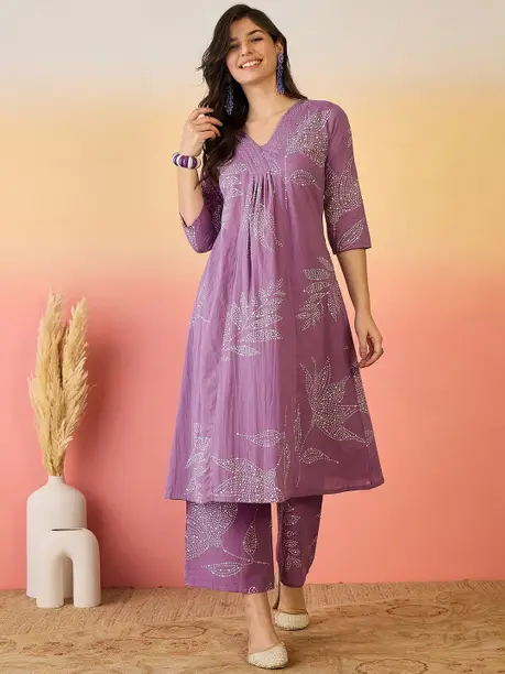 Mauve Printed A-Line Co-Ord Dress Set